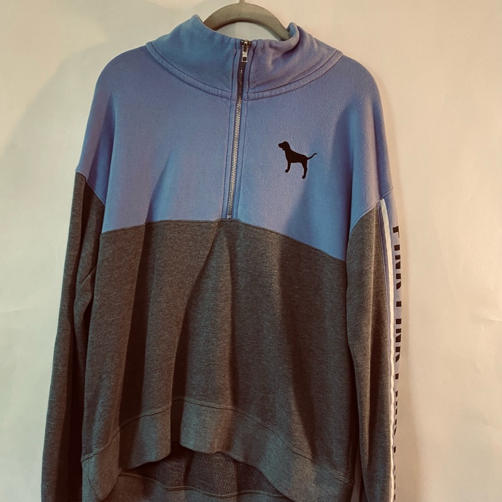 A purple and grey PINK hoodie